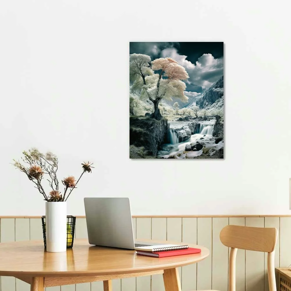 PIKWEEK Nature Landscape Canvas Wall-Art for Living Room - Waterfall Pictures for Wall - Blue Tree Wall Decor Ready to Hang