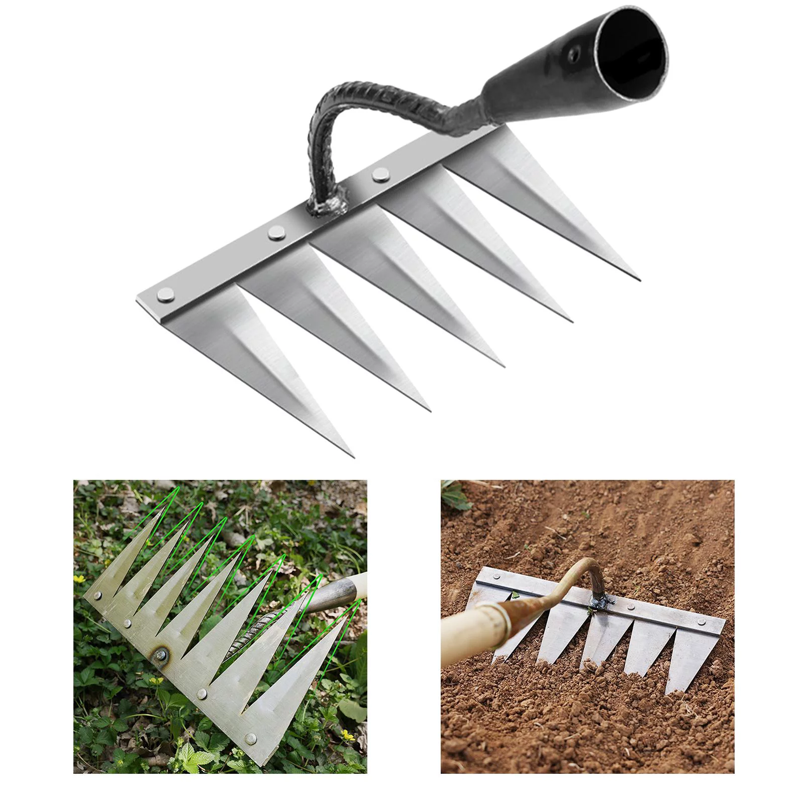 2Pcs Heavy Duty ing Hoe Rake Harrow Garden Lawn Leveling Loosen Planting Hand Tool Agricultural Vegetable , 5 Brass 5