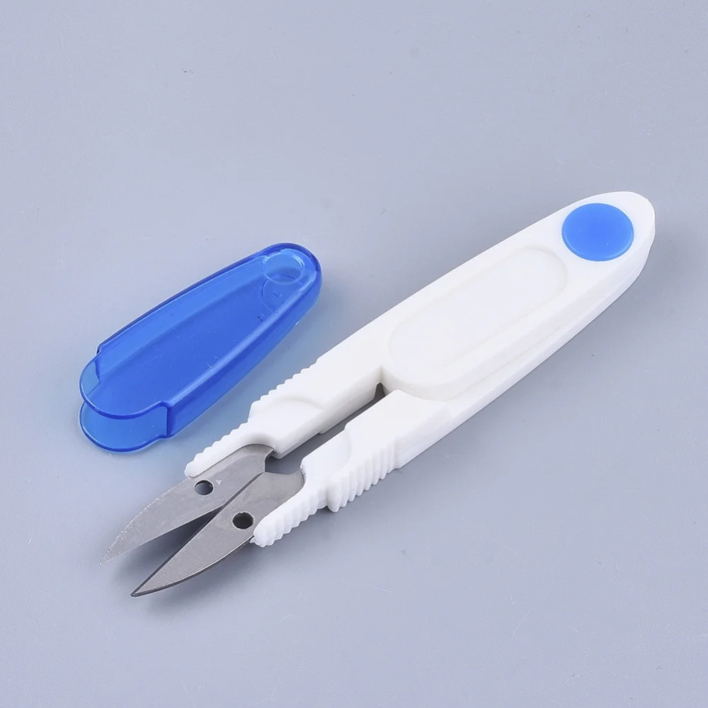 5pc 117x19x9mm Iron Scissors and Plastic Sheath Mini Small Snips Trimming Nipper Blue