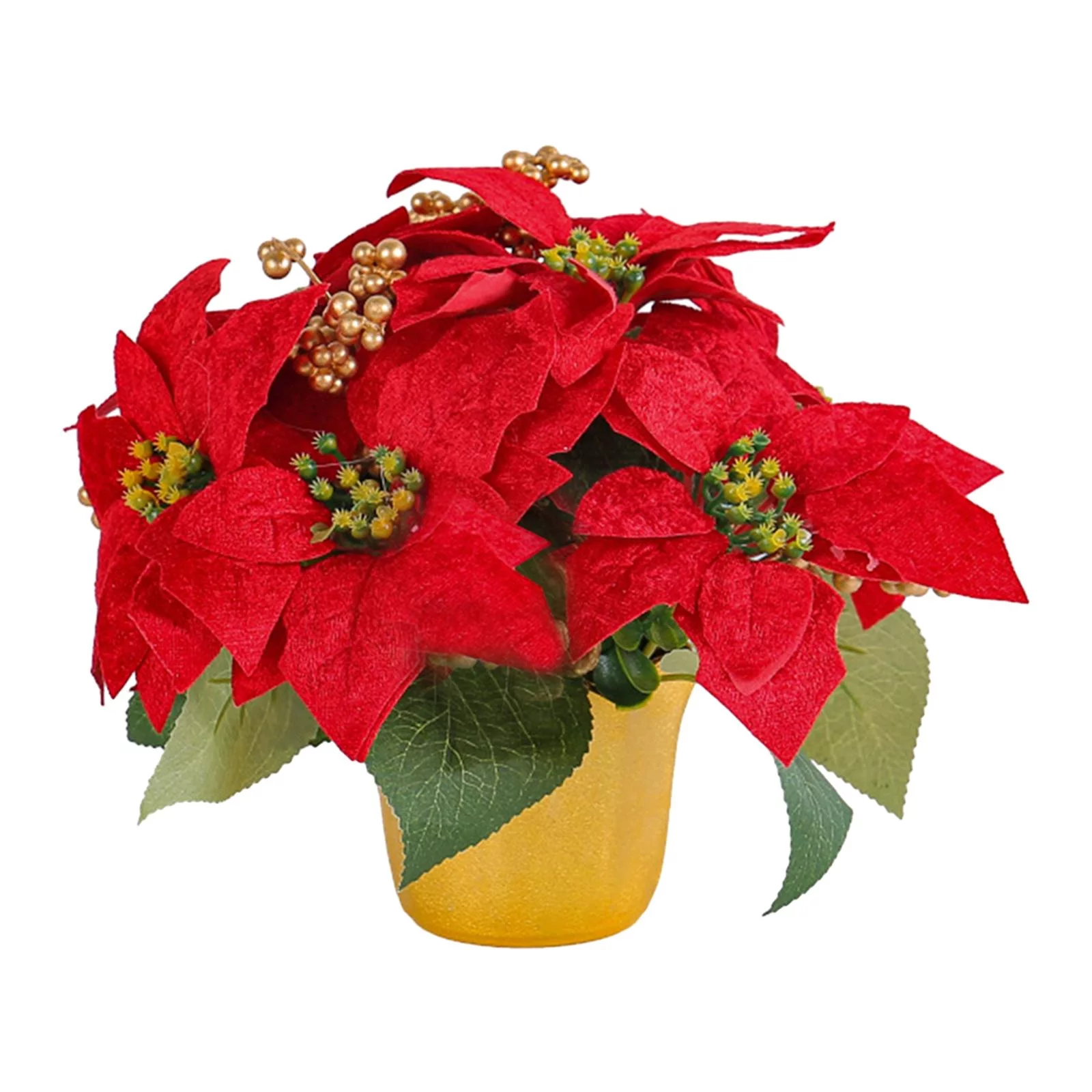 Artificial Poinsettia Plant Christmas Gift Potted Red Poinsettia for Wedding