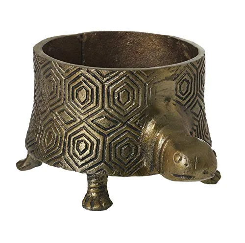 Accent Decor Metal Tommie Turtle Planter Pot Antique-Gold
