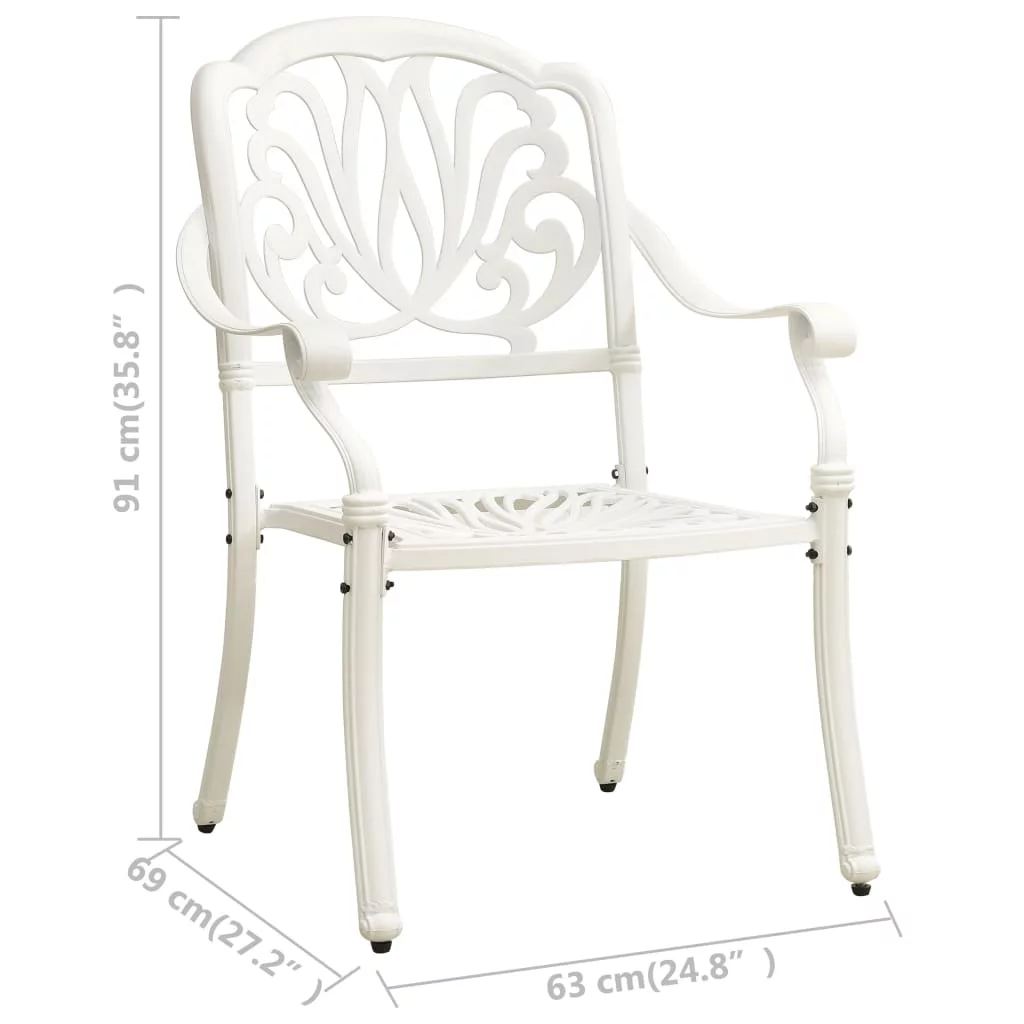 Patio Chairs 2 pcs Cast Aluminum White
