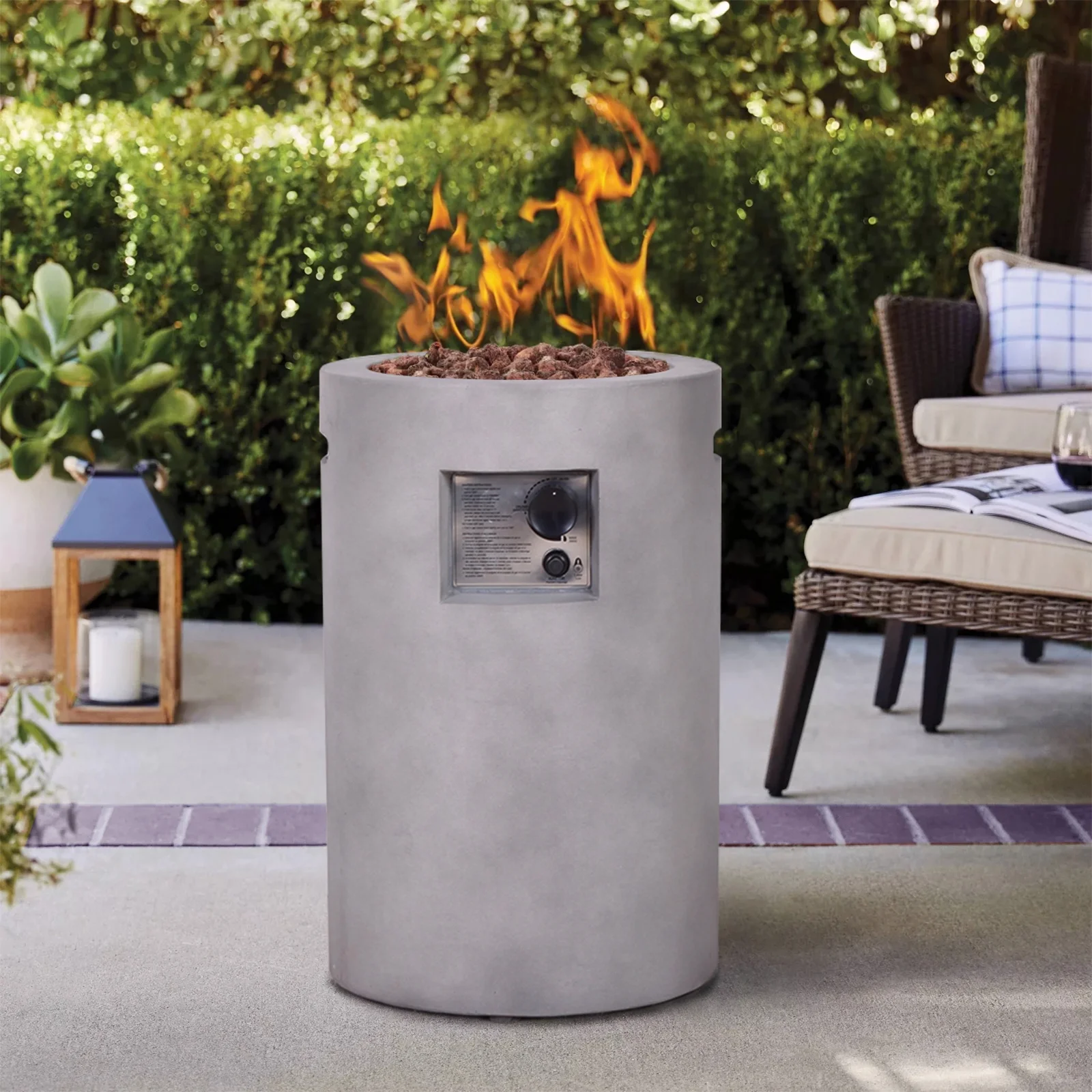 TerraFab Round Propane Fire Column Outdoor Concrete Fire Pit