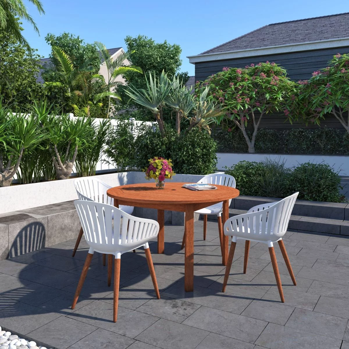 Shaftsbury 5 Pieces Solid Wood 100% FSC Certified Round Outdoor Dining Set