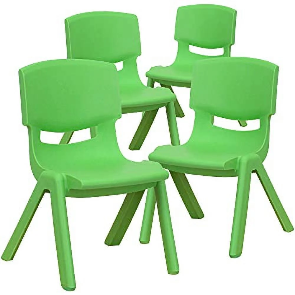 EMMA + OLIVER 4 Pack Green Plastic Stackable School Chair with 10.5