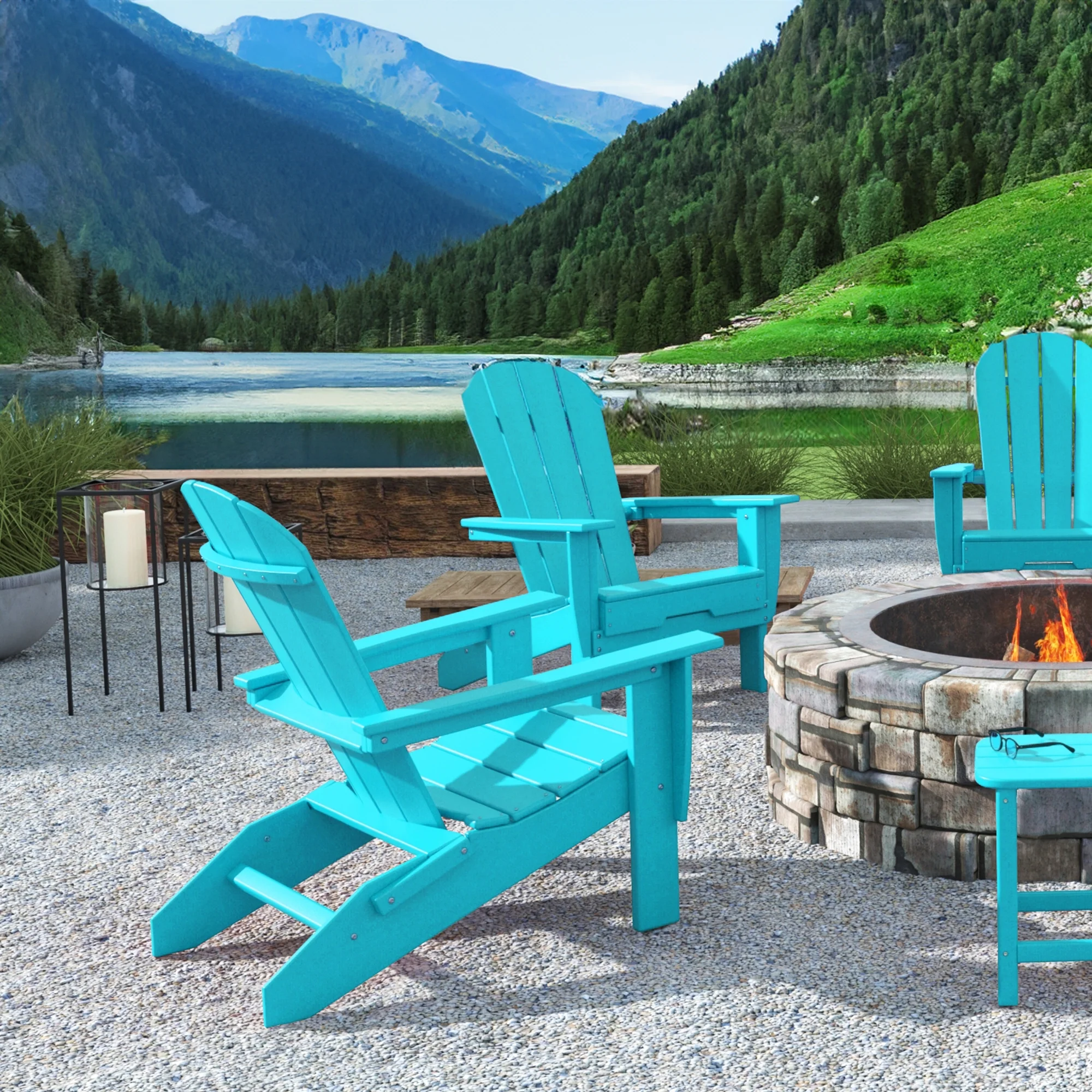 RESINTEAK Adirondack Chair, All Weather, HDPE Recyclable Plastic, Ergonomic Design and Comfort, Fire Pit Chairs for Backyards, Fire Pits (Blue)