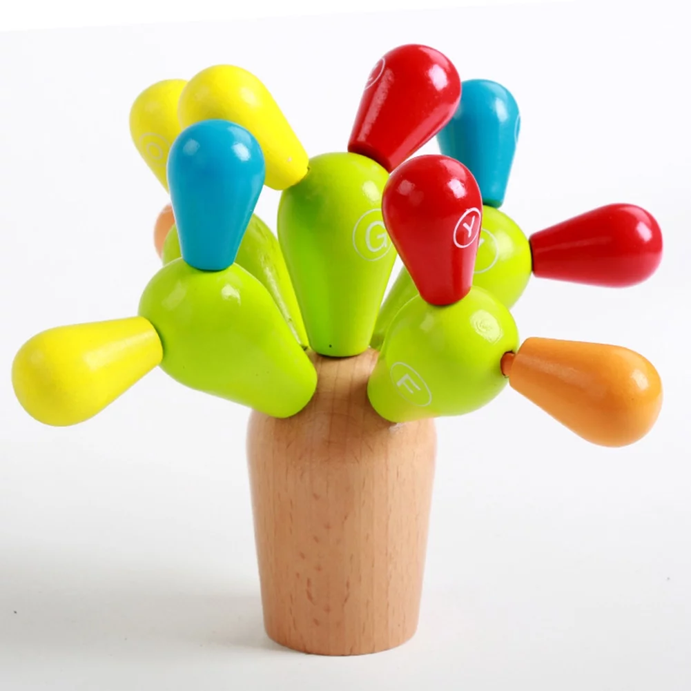 Shulemin Wooden Educational Montessori Balancing Cactus Toy Stacking Rainbow Puzzles