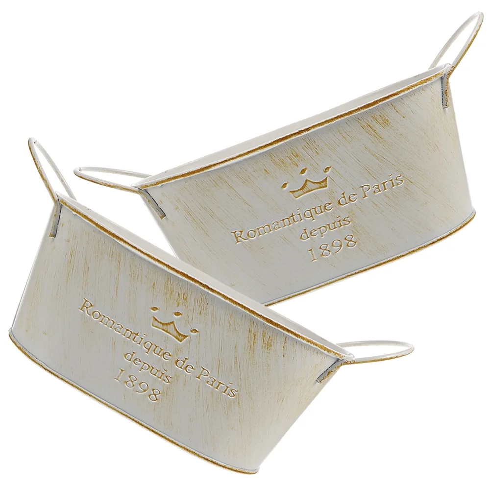 Qumonin Galvanized Oval Planter with Handle - Set of 2