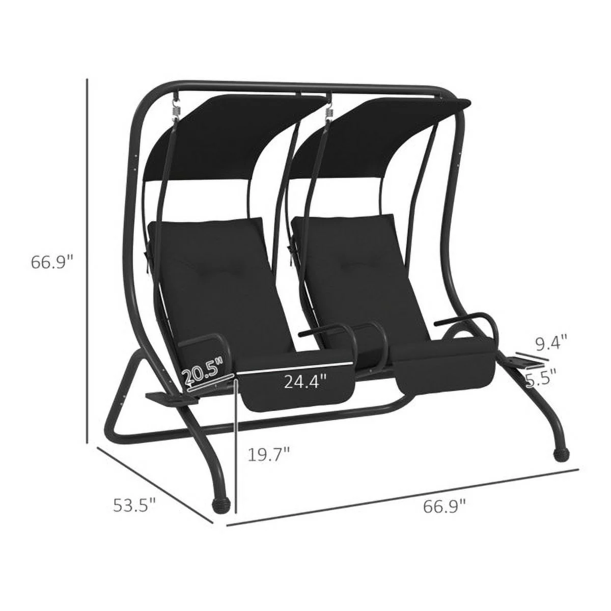 Putjou black double terrace leisure heavy-duty rear rolling pressure swing chair with bracket