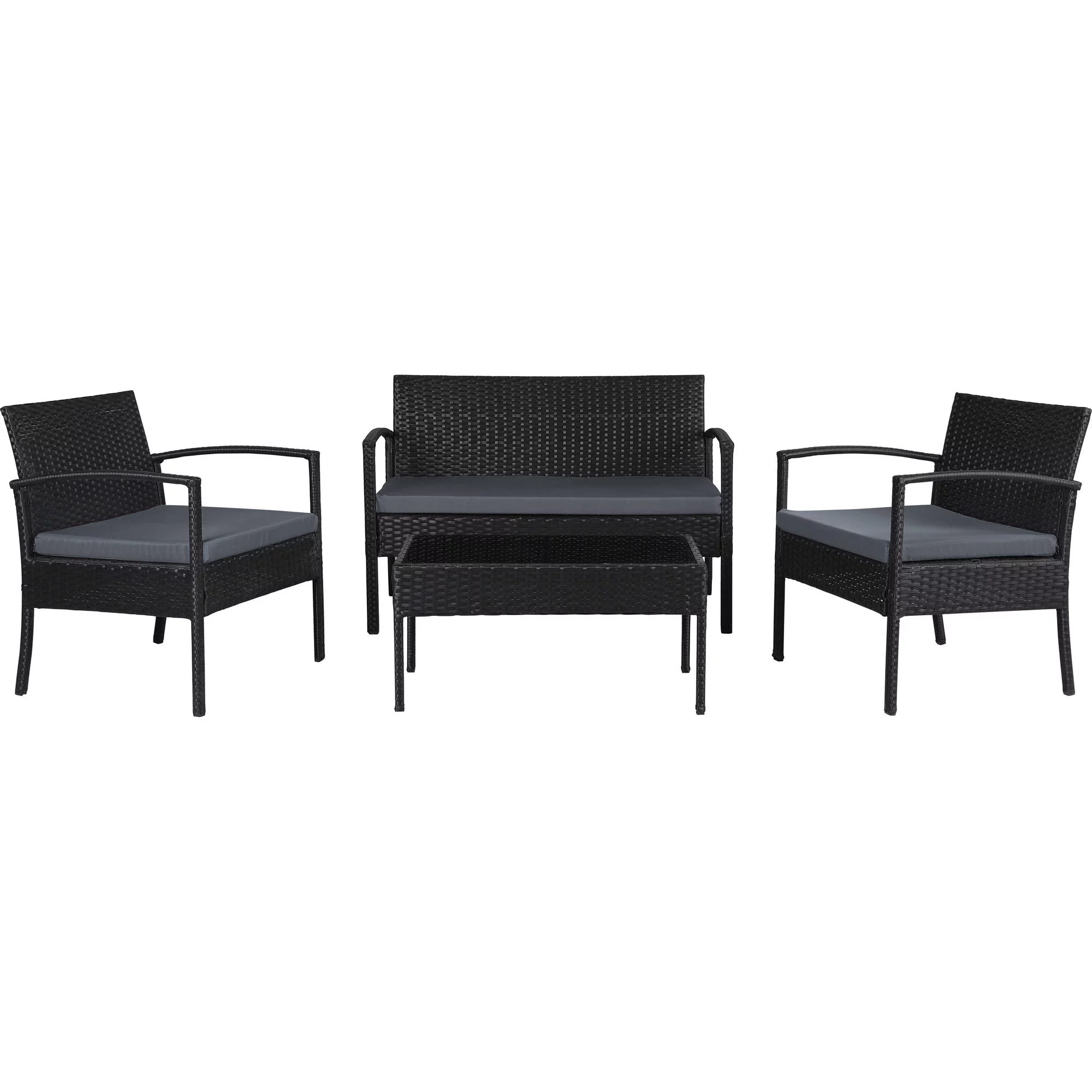 Incadozo 4-Piece All-Weather Wicker Patio Conversation Set, Black with Gray Cushions