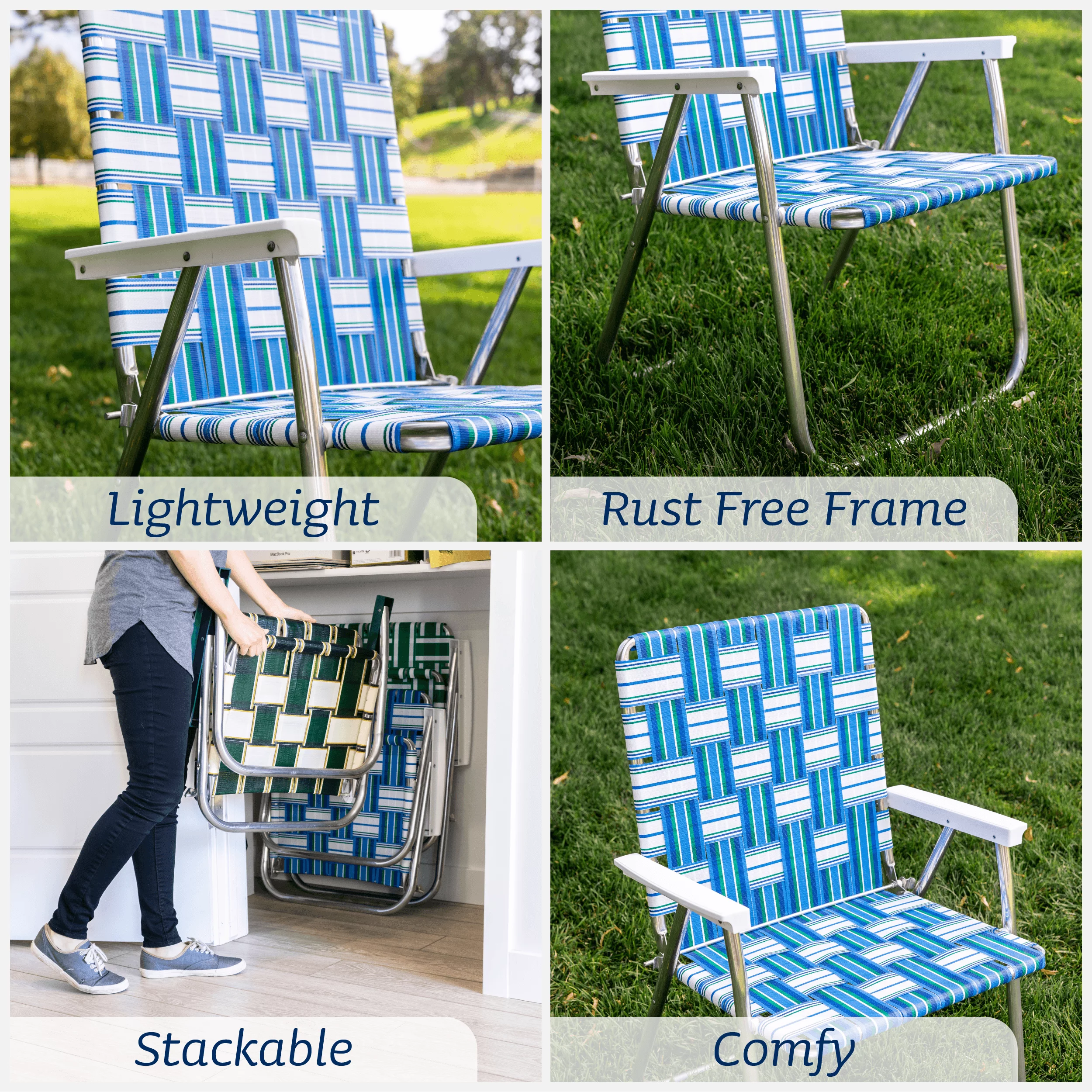Lawn Chair USA Classic Folding Aluminum Webbed Chair |Bright White with White Arms