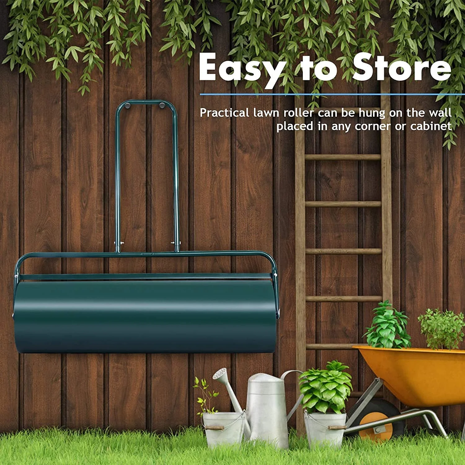 Lawn Roller, 13 Gallons/48 L Push/Pull Steel Sod Roller w/Ergonomic Handle, Lawn Rollers Tow Behind Water Filled for Park, Garden, Yard, Ball Field (24