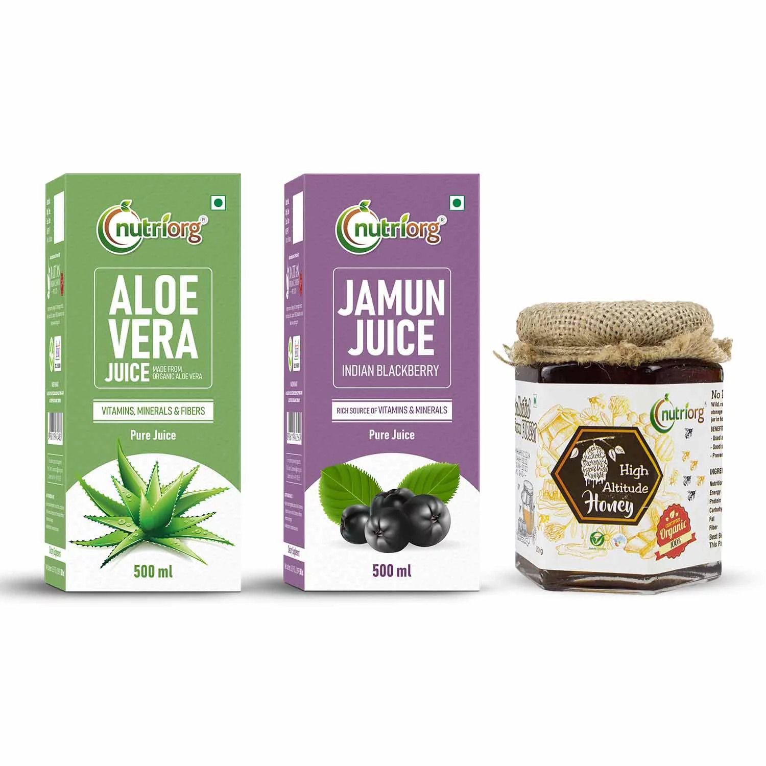 Nutriorg Aloe Vera & Jamun Juices With Organic High Altitude Honey 250G(Combo Of 3)