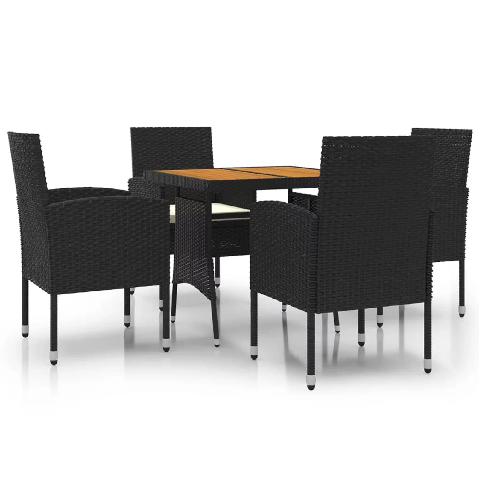 walmeck 5 Piece Patio Dining Set Poly Rattan Black