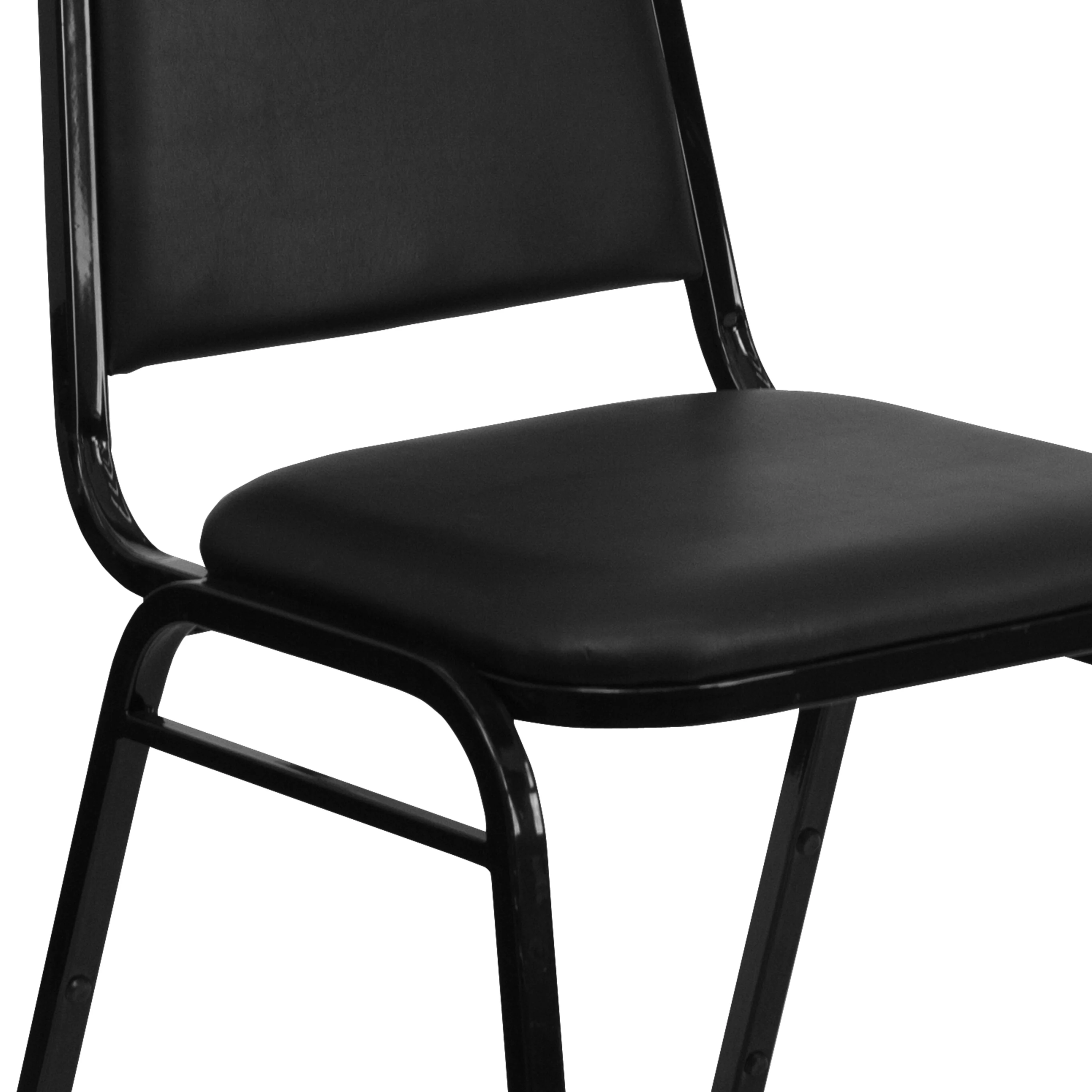 Emma + Oliver Trapezoid Back Banquet Chair, Black Vinyl/Black Frame 2.5