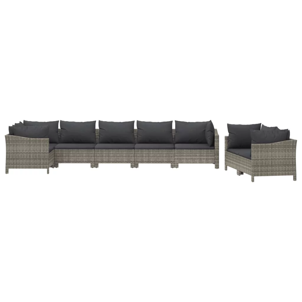 Dcenta 8 Piece Patio Set with Cushions Gray Poly Rattan