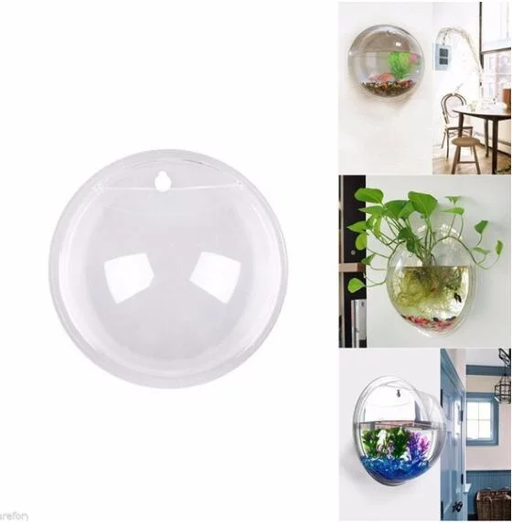 hirigin Wall-Mounted Glass Flower Pot Transparent Globe Shape Hanging Vase Planter