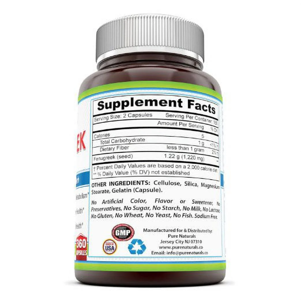 Pure Naturals Fenugreek 610 Mg 360 Capsules