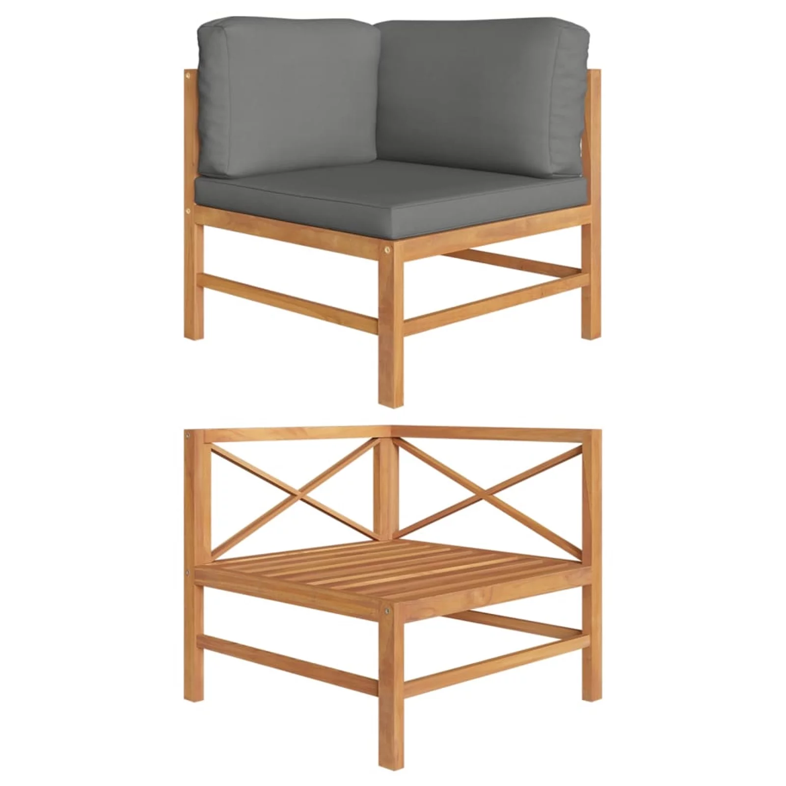 Aibecy Corner Sofa with Dark Gray Cushions Solid Teak Wood