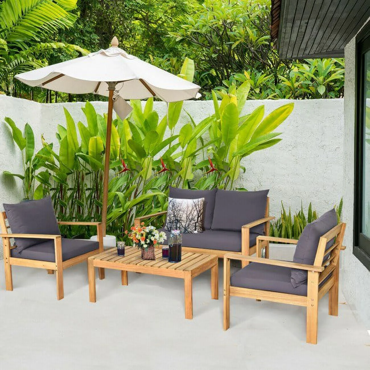 Luxurious 4-Piece Acacia Wood Patio Sofa Set - 4 Pieces - 34.0 - Upgrade your outdoor space in style!