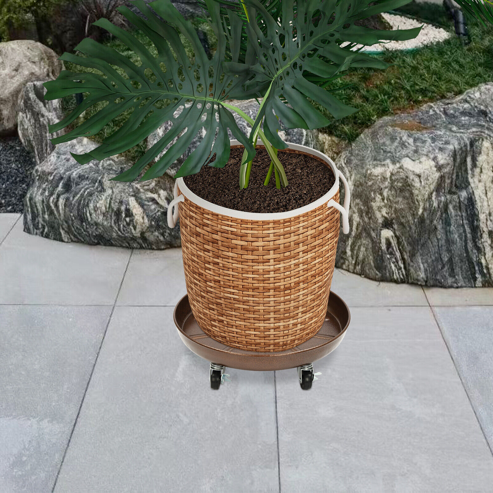 2 x Plant Stand Flowerpot Pot Trolley with Wheels Movable Flexible Plant Saucer +10* Universal Wheels