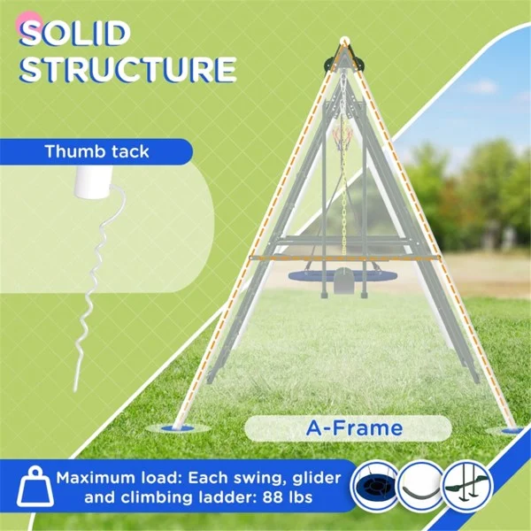 6-in-1 Kids Outdoor Playset with Swing, Glider, Climbing Ladder  Basketball Hoop