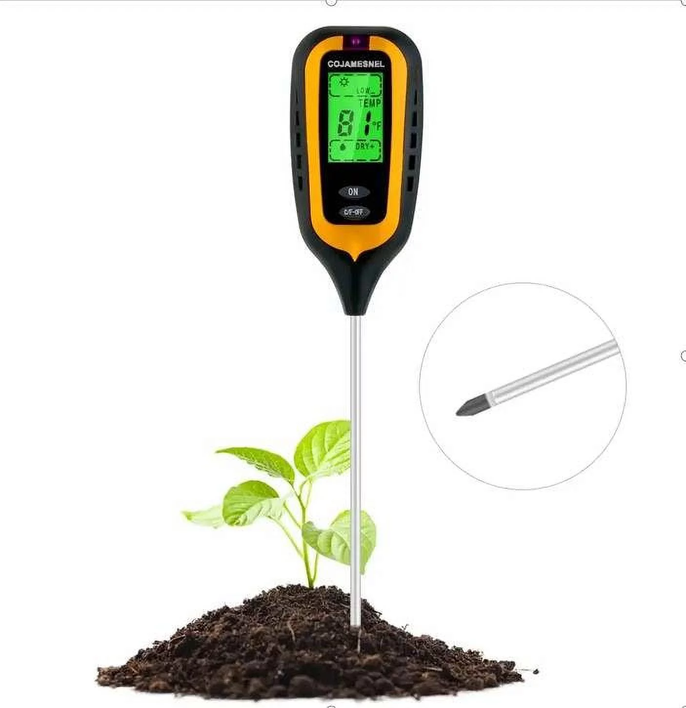 Digital 4 in 1 Soil PH Meter Soil Tester Moisture Meter Sunlight PH Temperature Plant Thermometer With LCD Display