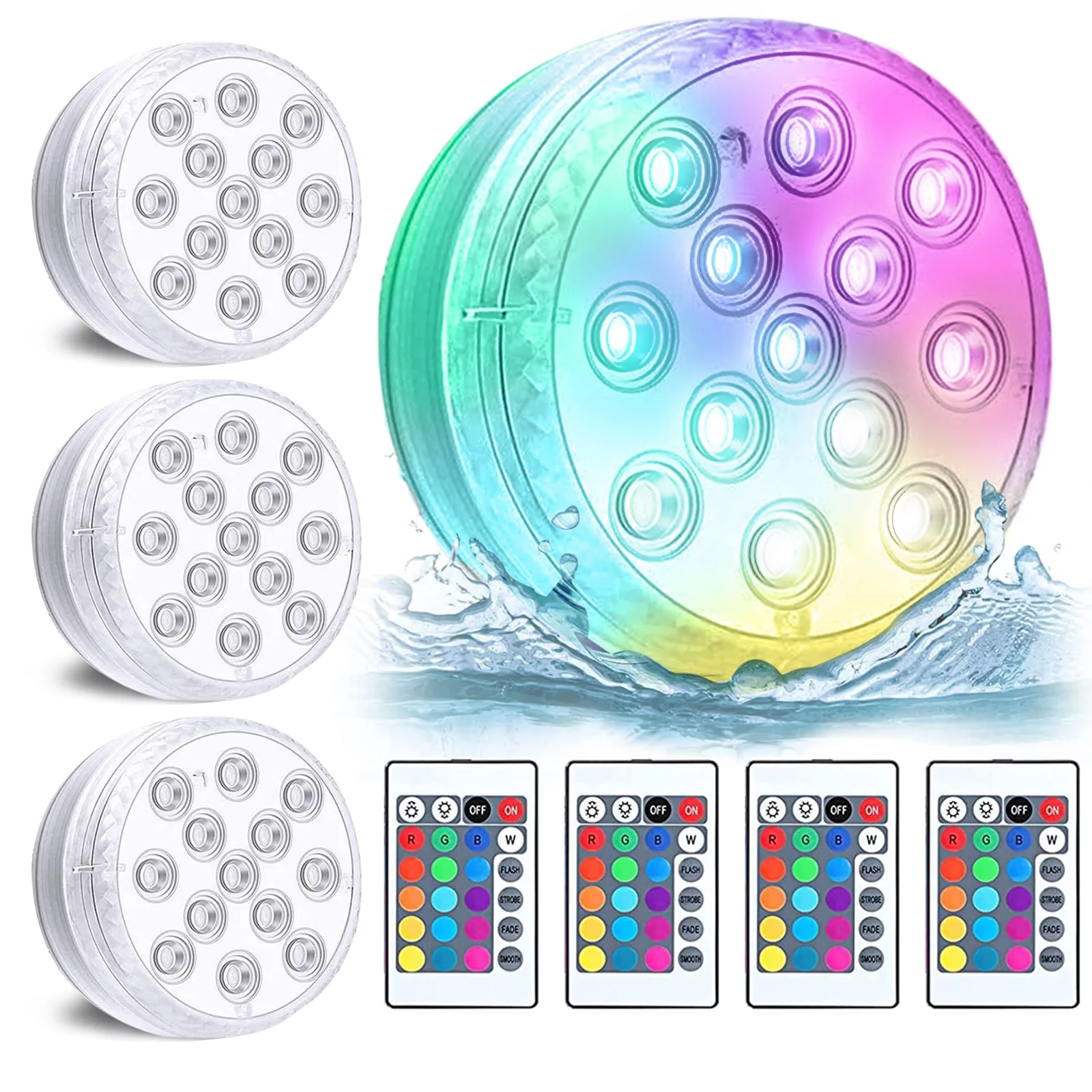 Submersible LED Lights 4 Pack with Remote Control, 100% Waterproof Pool Lights Color Changing Light for Pond Fountain Aquariums Vase Garden Party, 16 Colors, COOSERRY