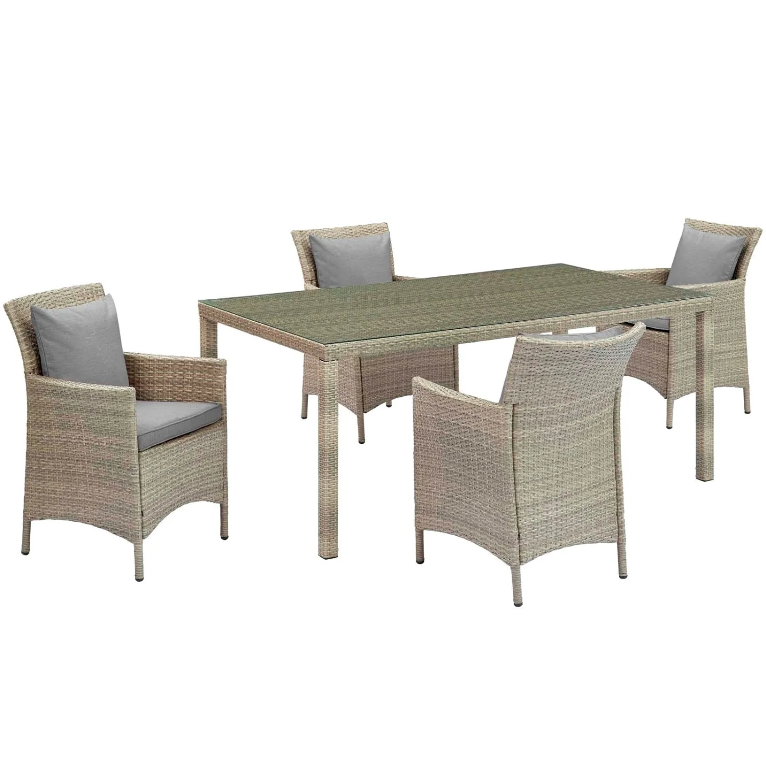 Side Dining Chair and Table Set, Light Grey Gray, Rattan, Wicker, Outdoor Patio Balcony Cafe Bistro Garden Hospitality Restaurant, Modern Contemporary HB33283