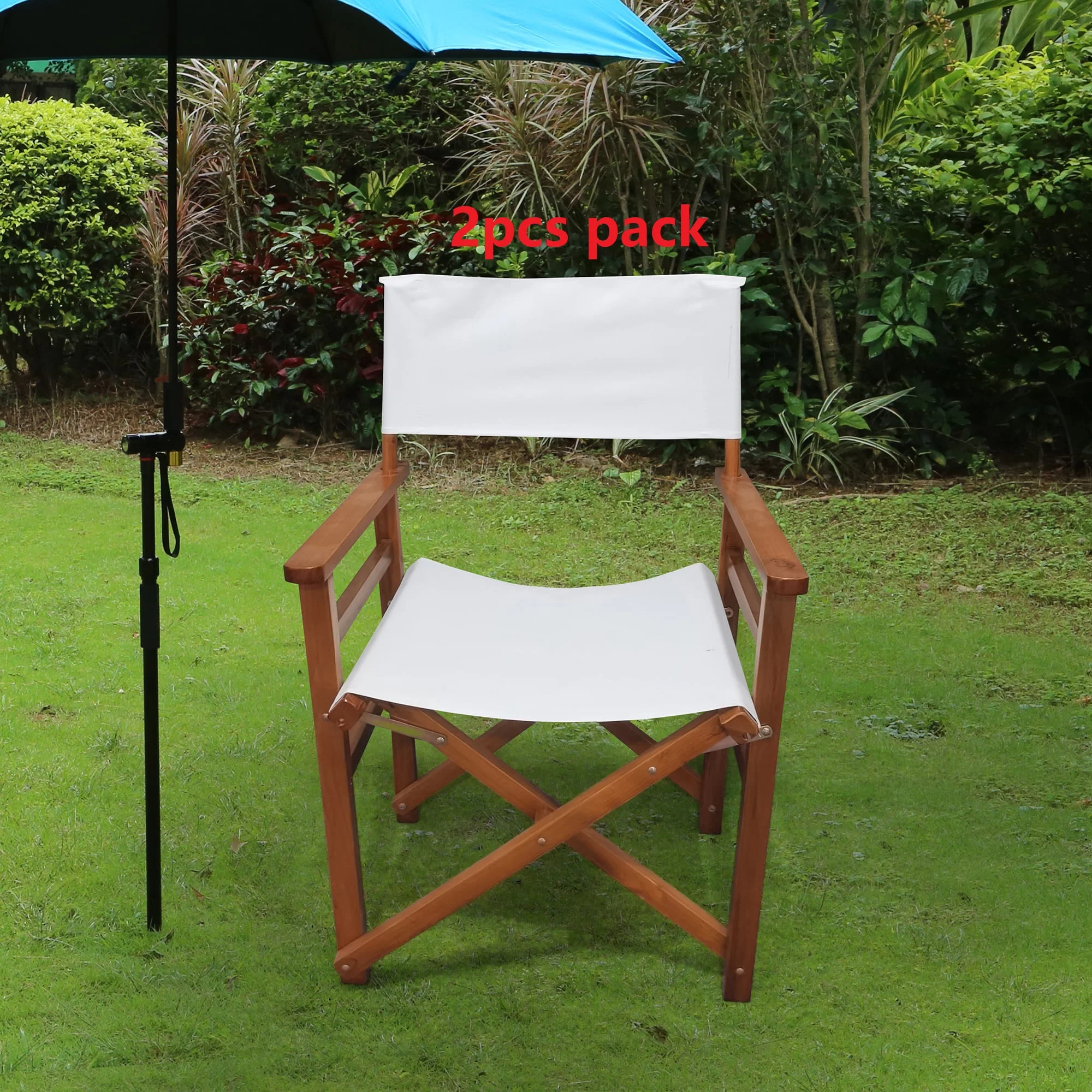 Folding Chair Wooden Director Chair Canvas Folding Chair&nbsp; Folding Chair&nbsp; 2pcs/set&nbsp;&nbsp; populus + Canvas Color : White