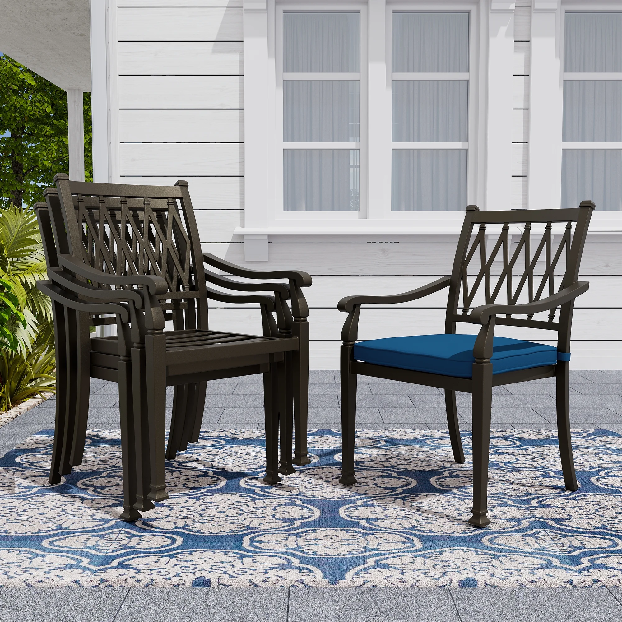 Mondawe 4 Piece Cast Aluminum Outdoor Dining Arc-shaped Chair with Armrest, 23