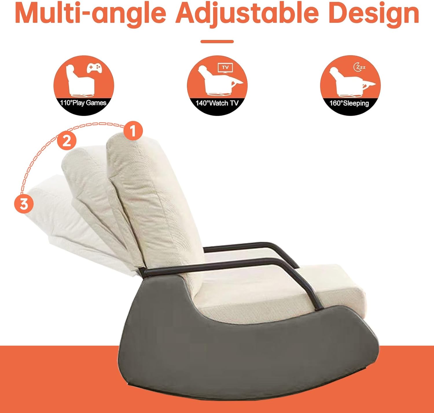 Foldable Rocking Chair with Foot Pads,Bedroom Backrest Chair, Living Room Reading Chair