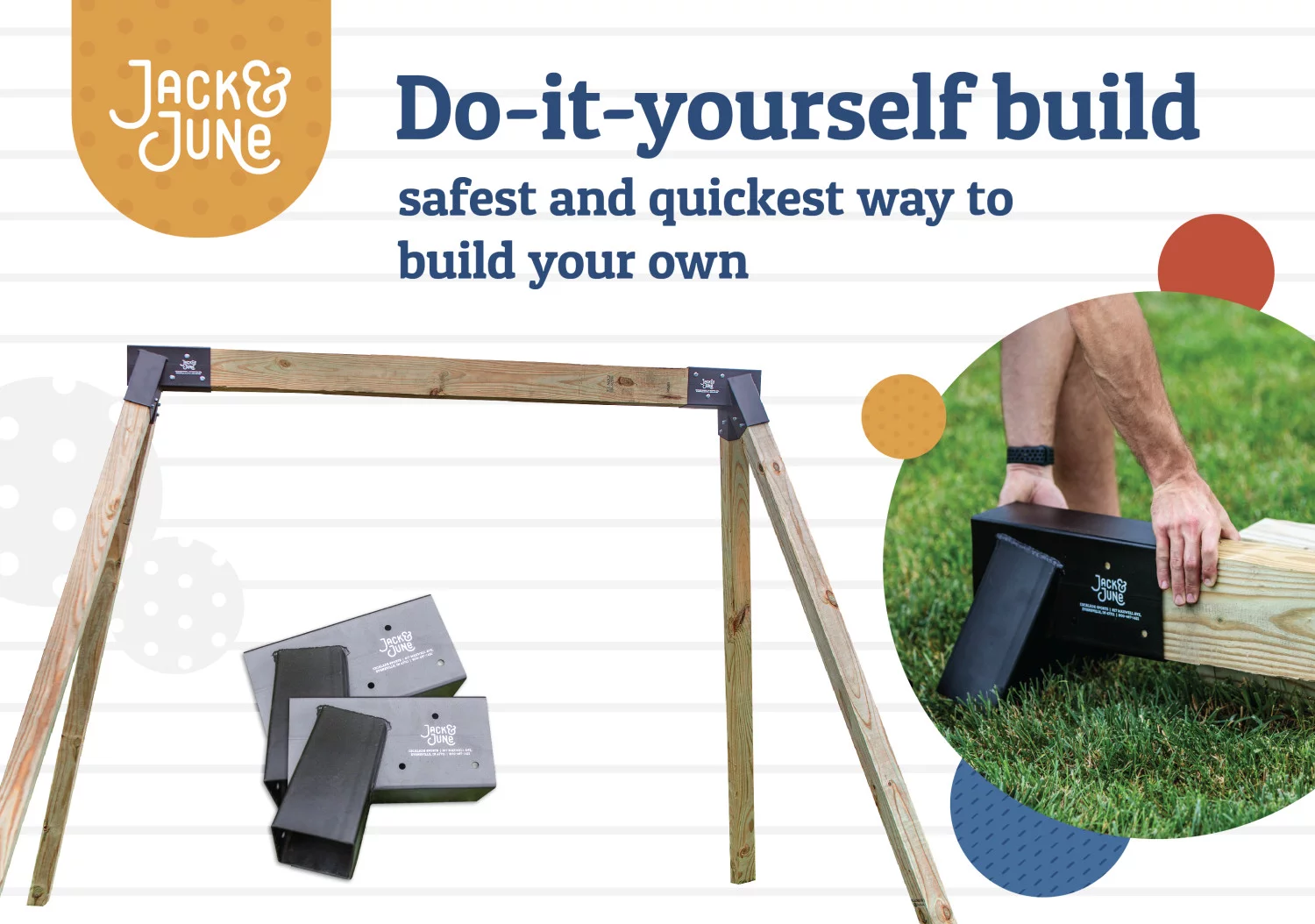 Jack & June DIY Swing Set Kit Includes Swings, Brackets, and Hardware for Safe, Easy Installation