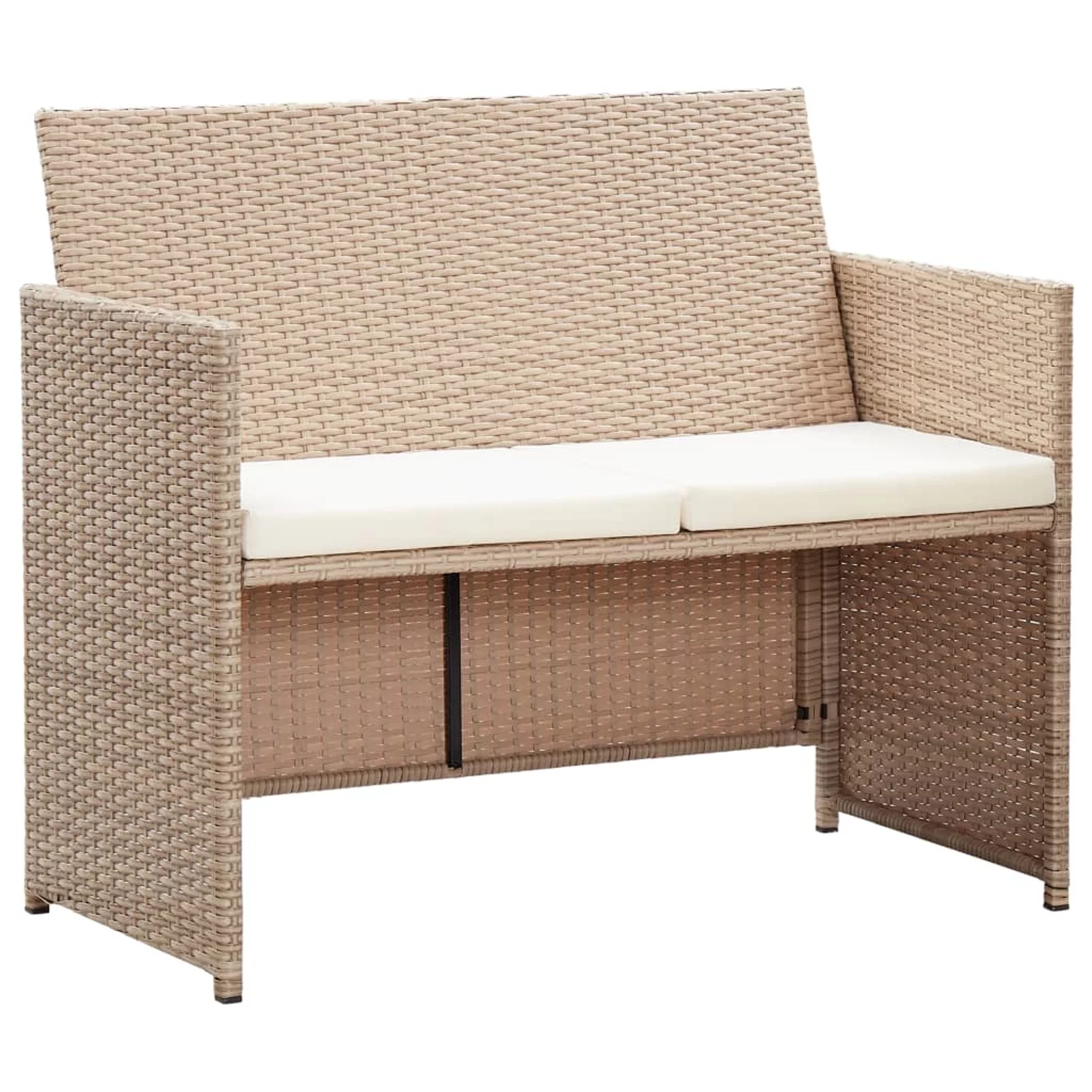 Tomshoo 2 Seater Patio Sofa with Cushions Beige Poly Rattan
