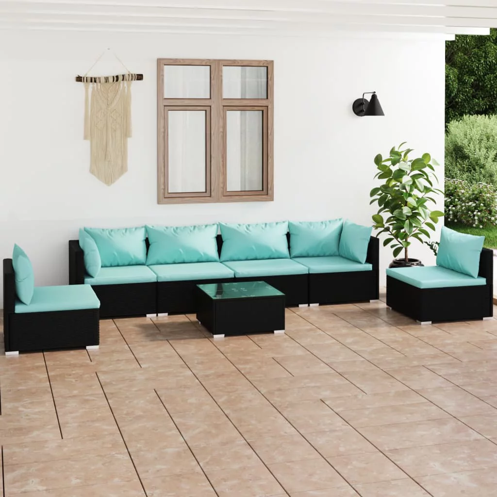 Anself 7 Piece Patio Set with Cushions Poly Rattan Black