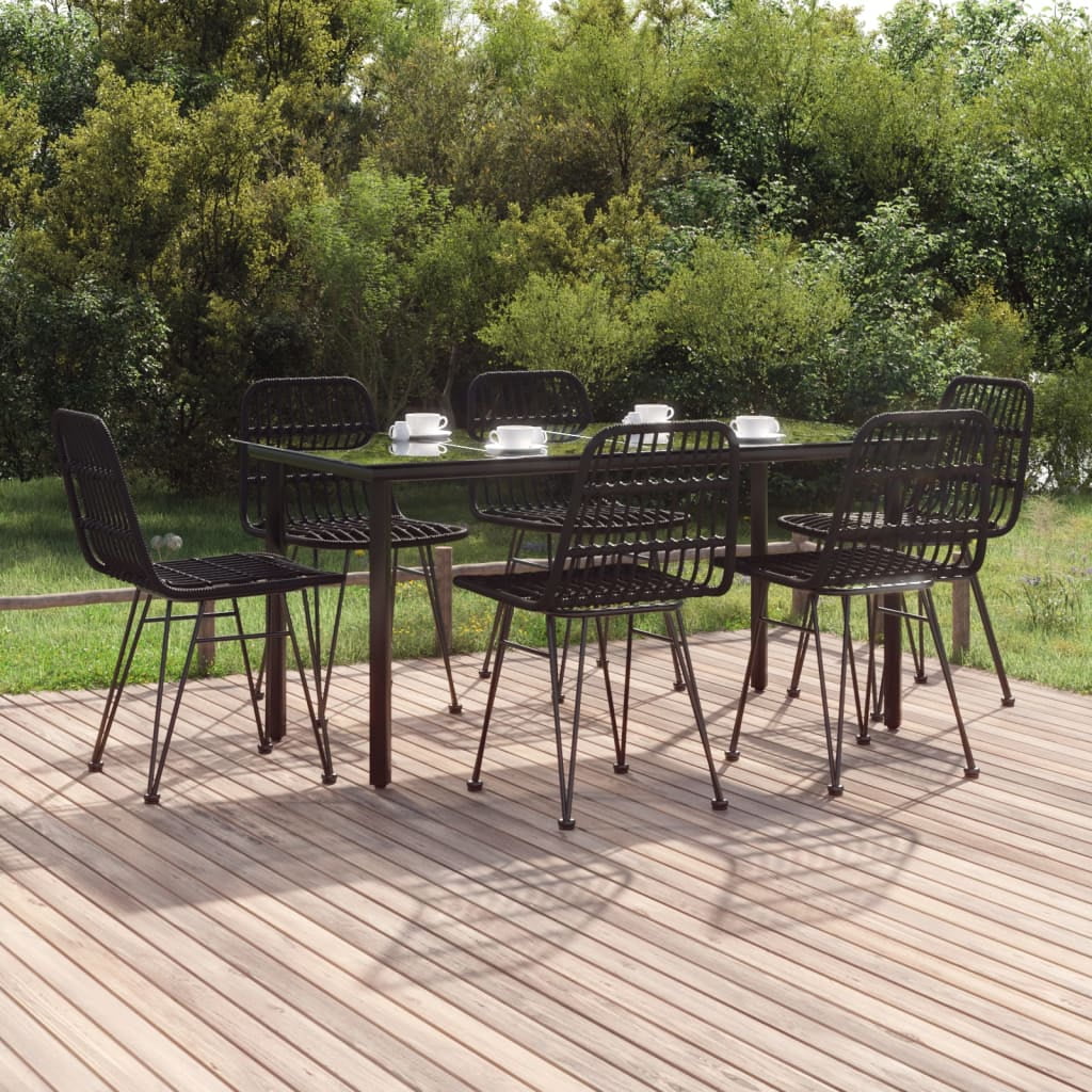 Walmeck 7 Piece Patio Dining Set Black Poly Rattan