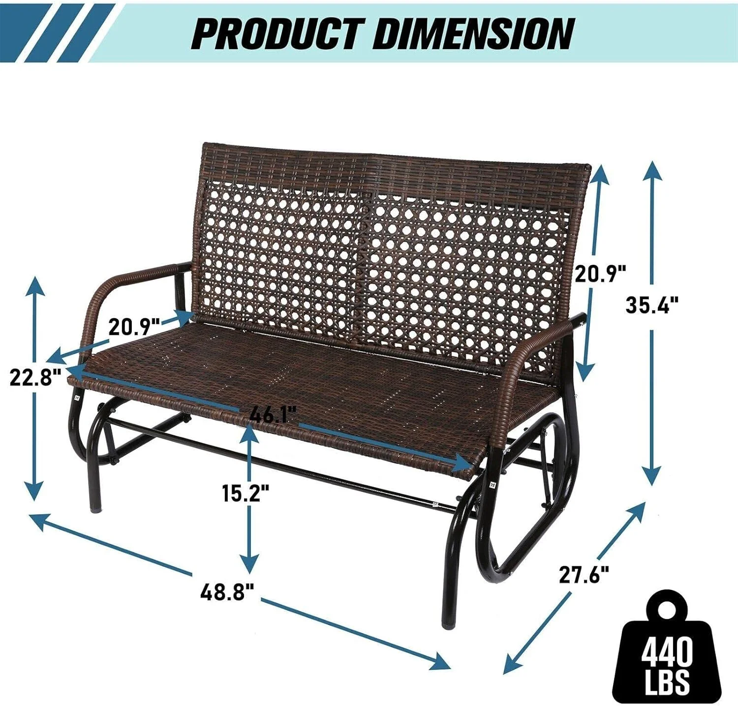 ASDRFYU Rattan Glider Bench Outdoor 2-Person Wicker Rocking Chair Patio Loveseat Patio  Set Outdoor  Patio  Bench Garden Decor Patio Decor Outdoor Decor Outdoor Bench