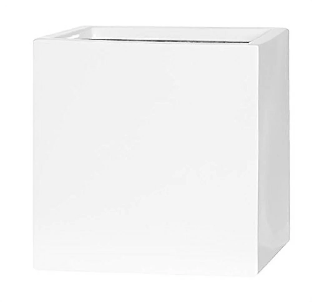 Elegant White Square Indoor Outdoor Planter Pot – Elegant Cube Shaped Flower Pot - 10”H x 10”W x 10”L
