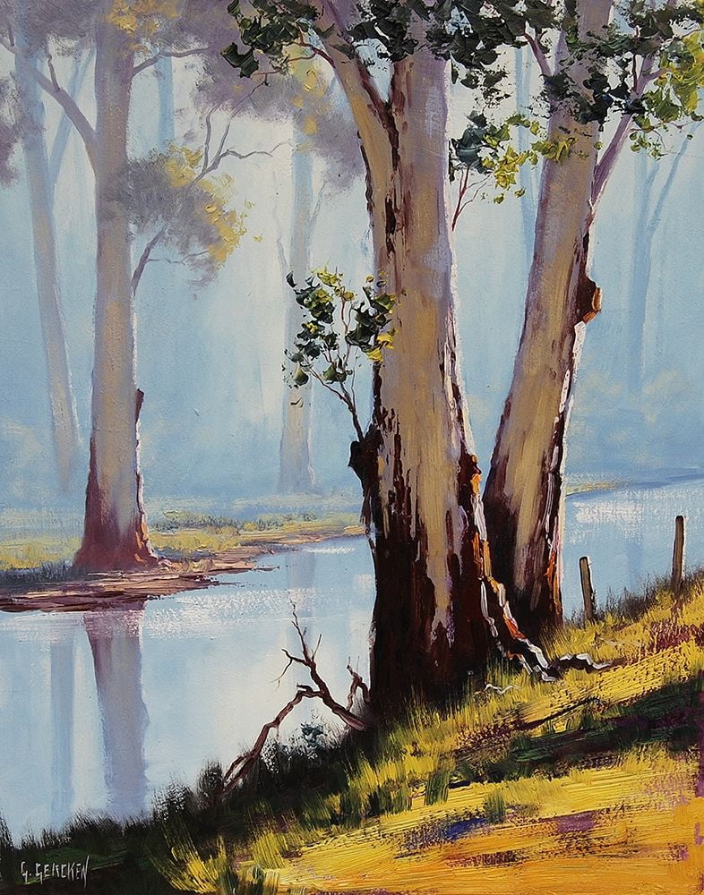 Gercken, Graham 15x18 Black Ornate Wood Framed with Double Matting Museum Art Print Titled - River Gum Trees