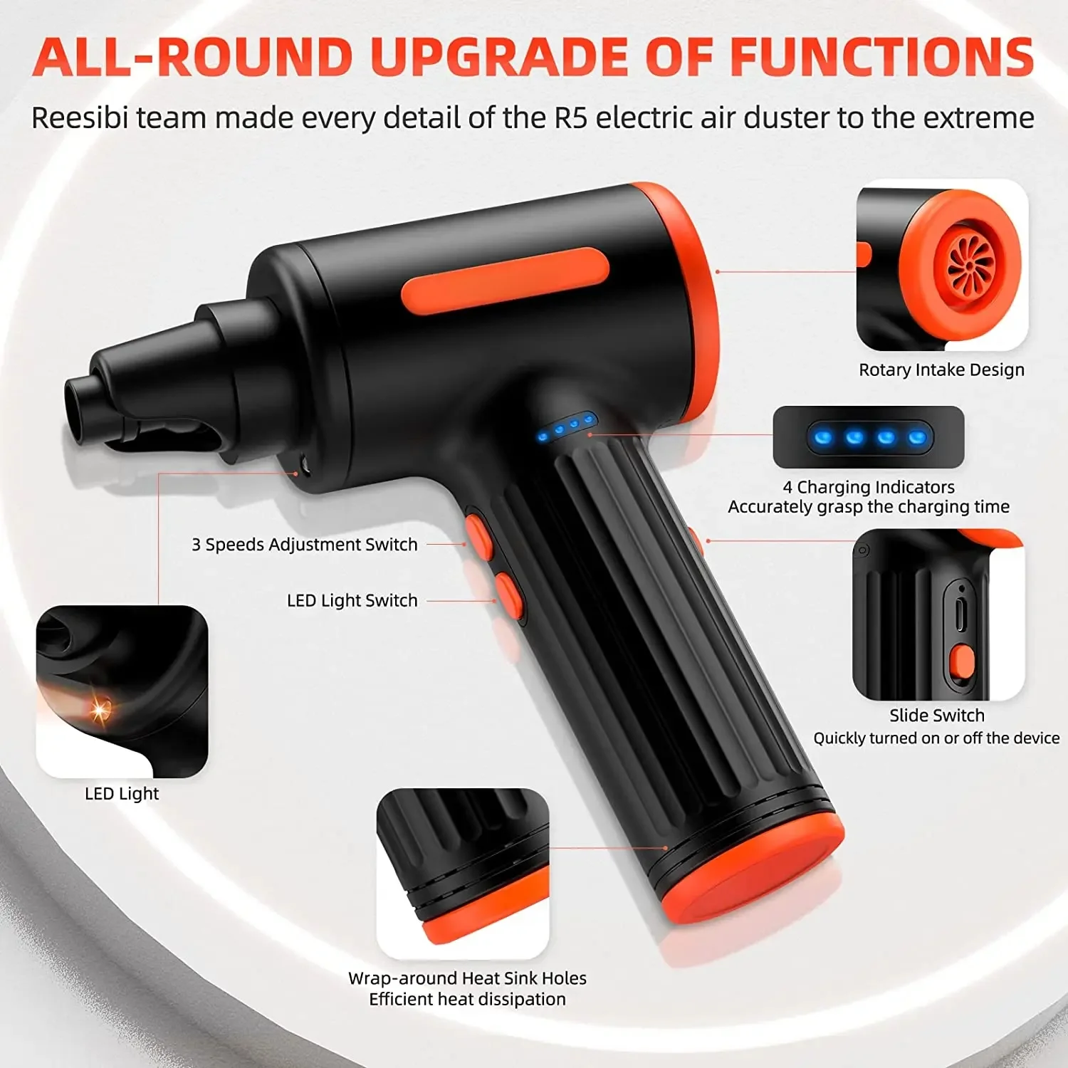 Cordless Air Duster 90W  Wireless Gel Gun Air Blower Gun Cleaner For PC Computer Keyboard Cleaning Car Laptop