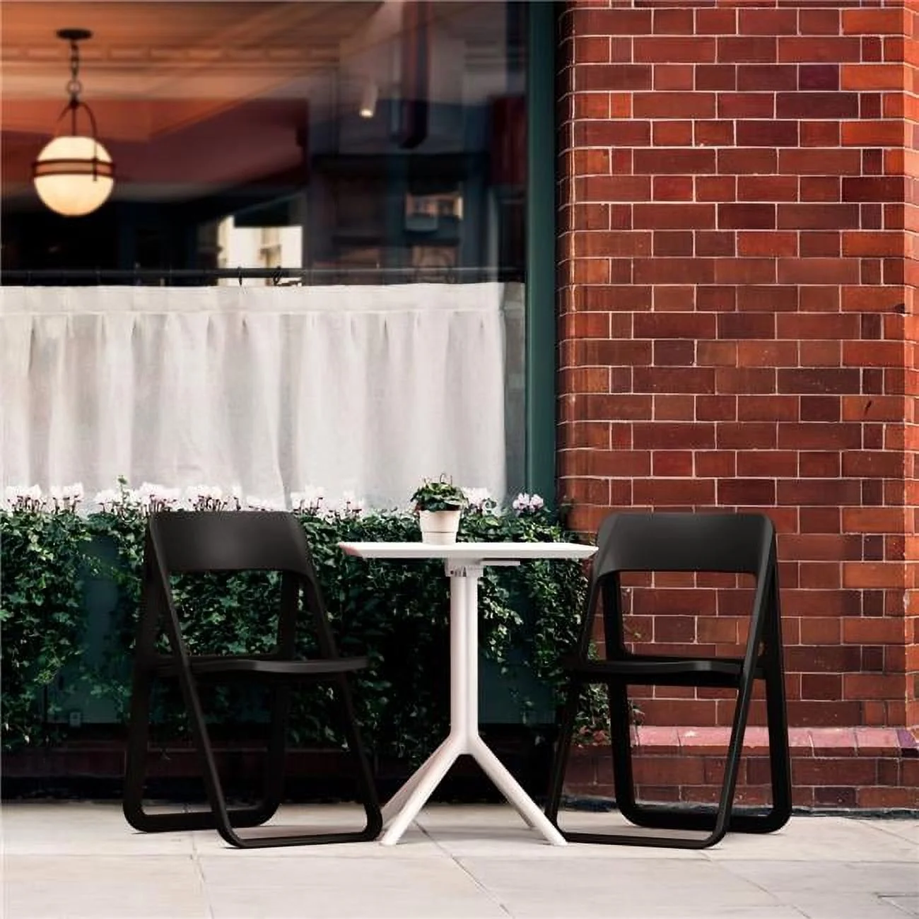 Compamia Dream Folding Outdoor Bistro Set with White Table and 2 Black Chairs