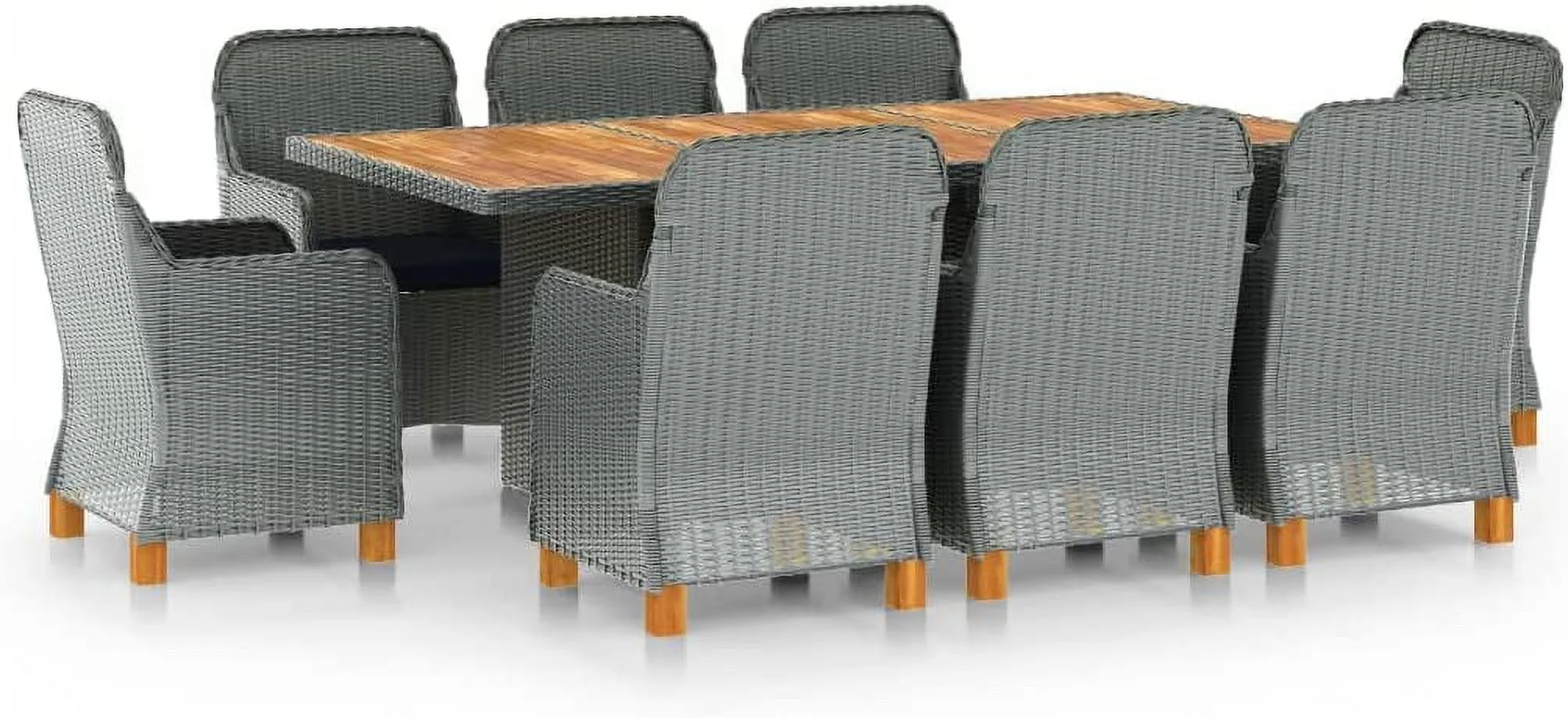 9 Piece Patio Dining Set with Cushions Poly Rattan Light Gray 130.6kg/287.32ib Outdoor Furniture Sets