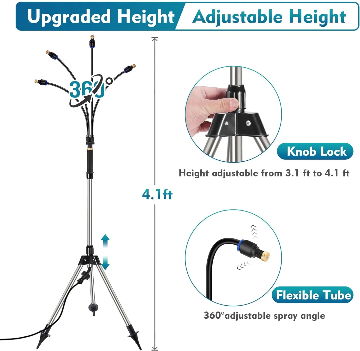 IRmm Standing Misters for Outside Patio, Adjustable Height 4.1 FT Stand Misting System for Cooling Outdoor, Portable Stand Mister for Water Mist Playing, Patio Cooling, Backyard, Porch
