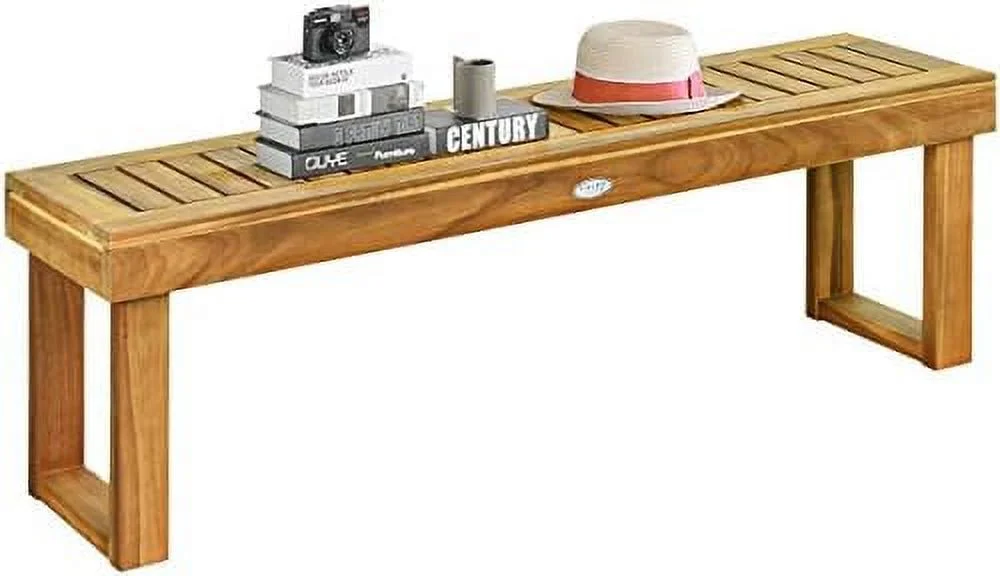 AEFRGHS 52 Inches Acacia Wood Patio Bench  Wood Dining Bench with Slatted Seat  Patio Backless Bench for Garden Backyard Poolside Balcony  Ideal for Outdoors & Indoors (1  Teak)