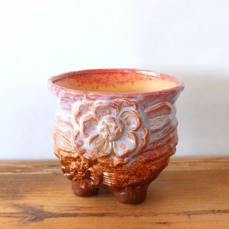 Ceramic Succulent Planter - Tree Stump Design Flower Pot for Succulents - Bonsai Pot