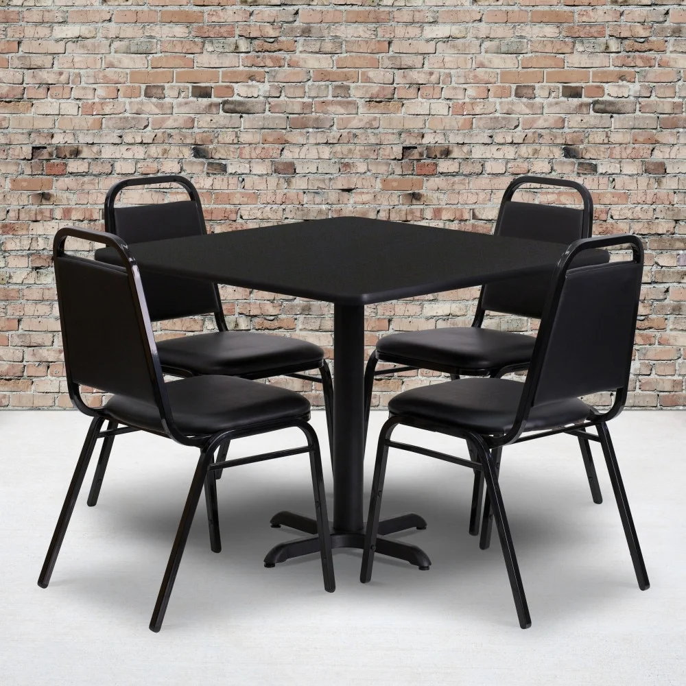 Flash Furniture 36'' Square Laminate Table Set with X-Base and 4 Trapezoidal Back Banquet Chairs