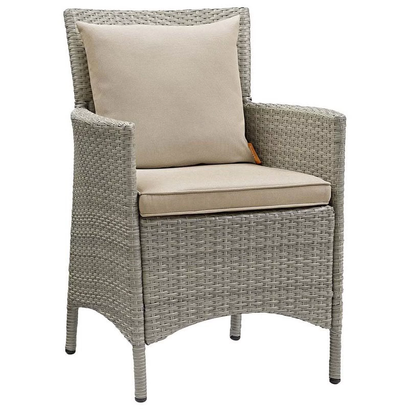 Pemberly Row  Patio Dining Arm Chair in Light Gray and Beige
