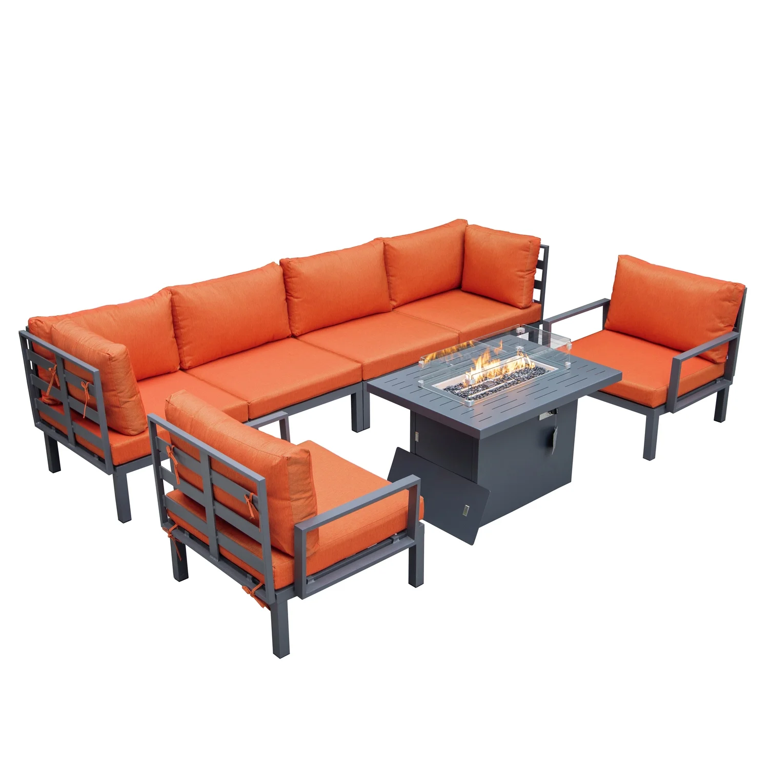 Maykoosh Victorian Vintage 7-Piece Aluminum Patio Conversation Set With Fire Pit Table And Cushions