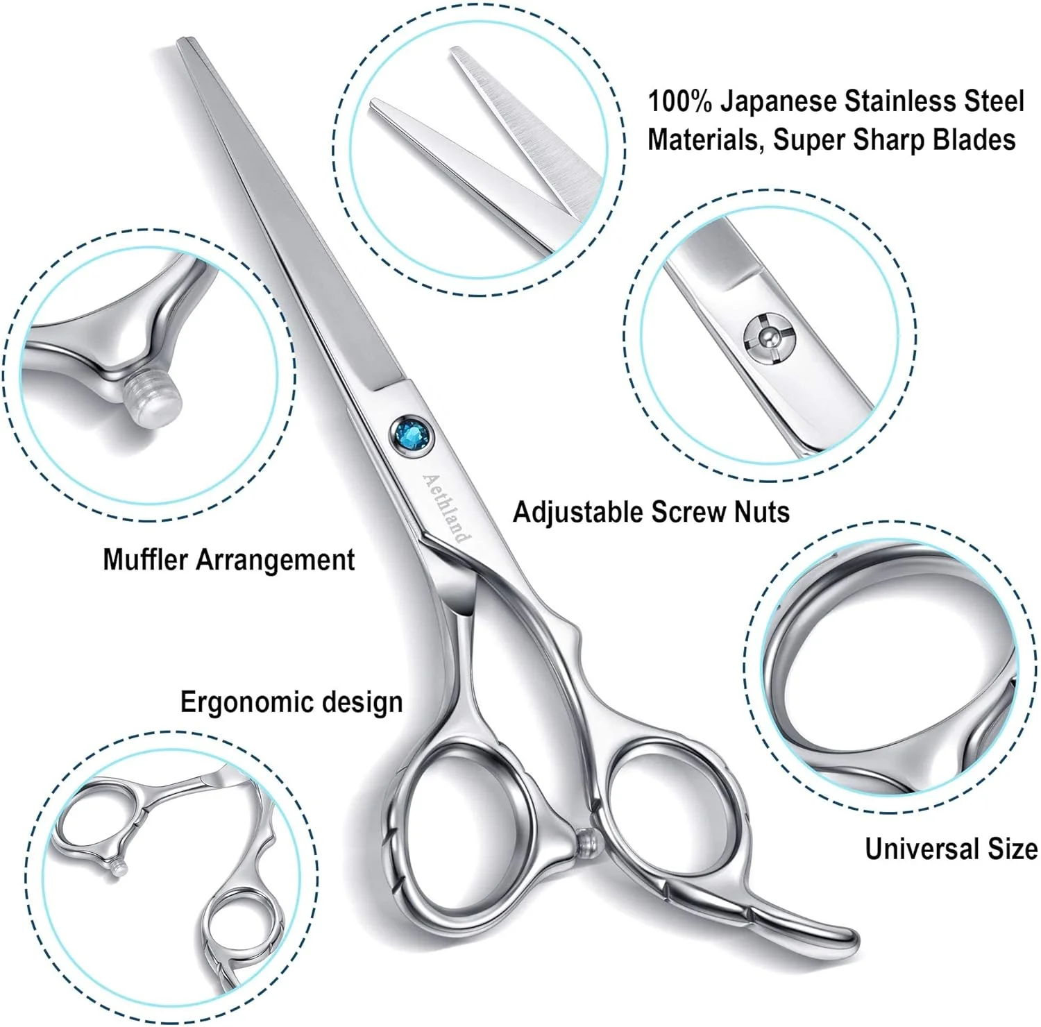 Hair Cutting Scissors Kit, Aethland Professional Barber Hairdressing Scissors Set ( Trimming Shaping Grooming Thinning Shears) for Men Women Pets Home Salon Barber Haircut, 6.5