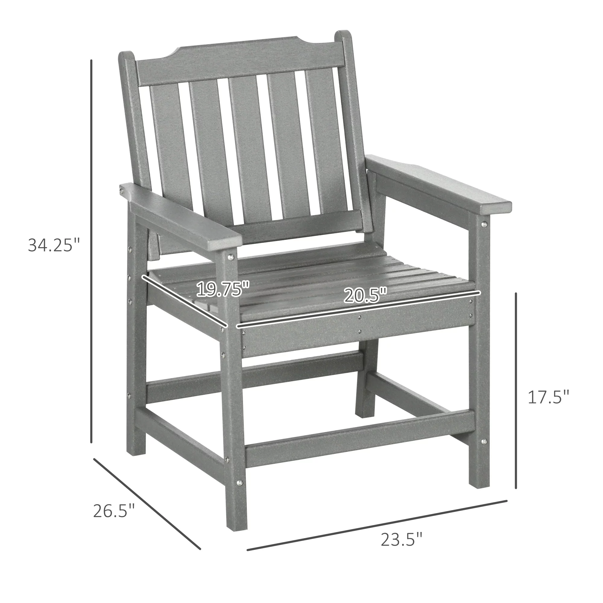Outsunny Patio Chair with Armrests, Slatted Back Armchair, Gray